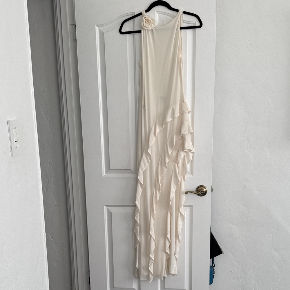 AFRM Cream Asymmetrical Dress with Ruffle Accents
